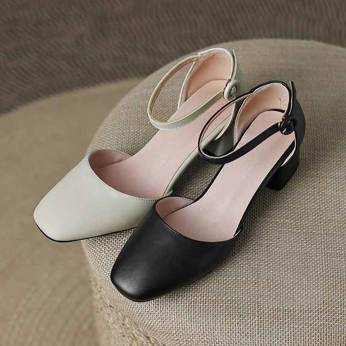 Womens Low Mid Square Heel Ankle Strap Sandal Shoes