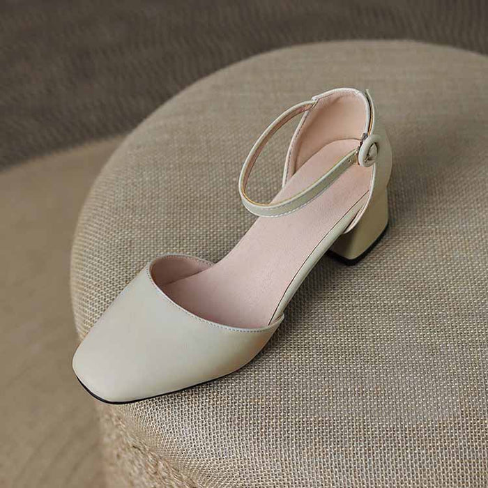 Womens Low Mid Square Heel Ankle Strap Sandal Shoes