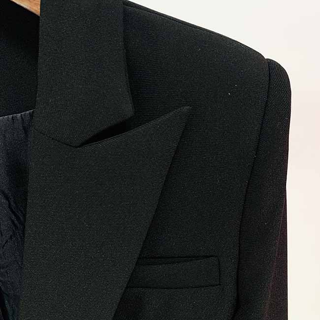 Women's Luxury black One Button Blazer Hand Sewn Golden Metal Studs Mid-length Blazer Coat