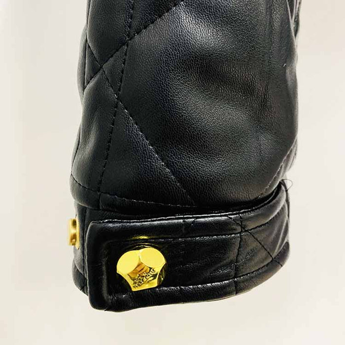 Women's Luxury Faux Leather Quilted Short Crop Bomber Jacket Coat Black