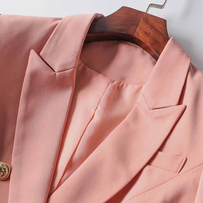 Women's Luxury Fitted Blazer Coral Lion Buttons Coat Double Breasted Jacket