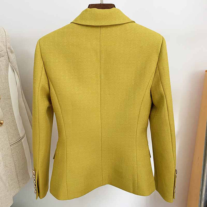 Women's Luxury Fitted Blazer Golden Lion Buttons Coat Olive/ Yellow