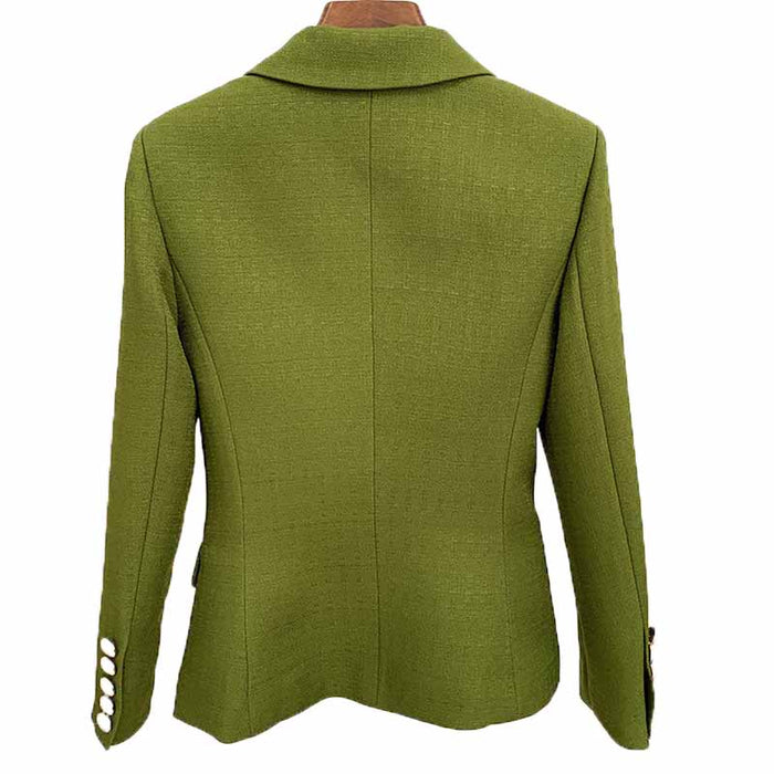 Women's Luxury Fitted Blazer Golden Lion Buttons Coat Olive/ Yellow