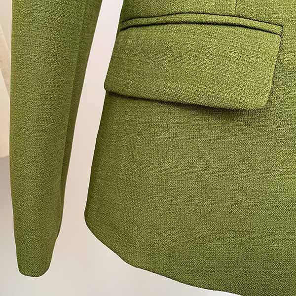 Women's Luxury Fitted Blazer Golden Lion Buttons Coat Olive/ Yellow