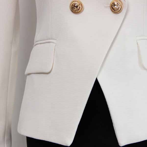 Women's Luxury Fitted Blazer Golden Lion Buttons Coat White Color