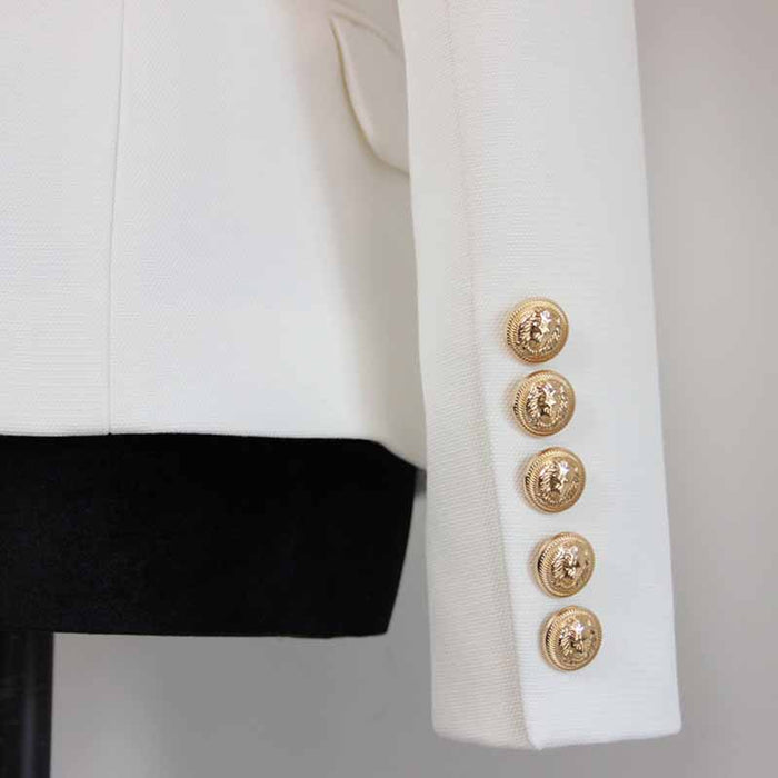 Women's Luxury Fitted Blazer Golden Lion Buttons Coat White Color