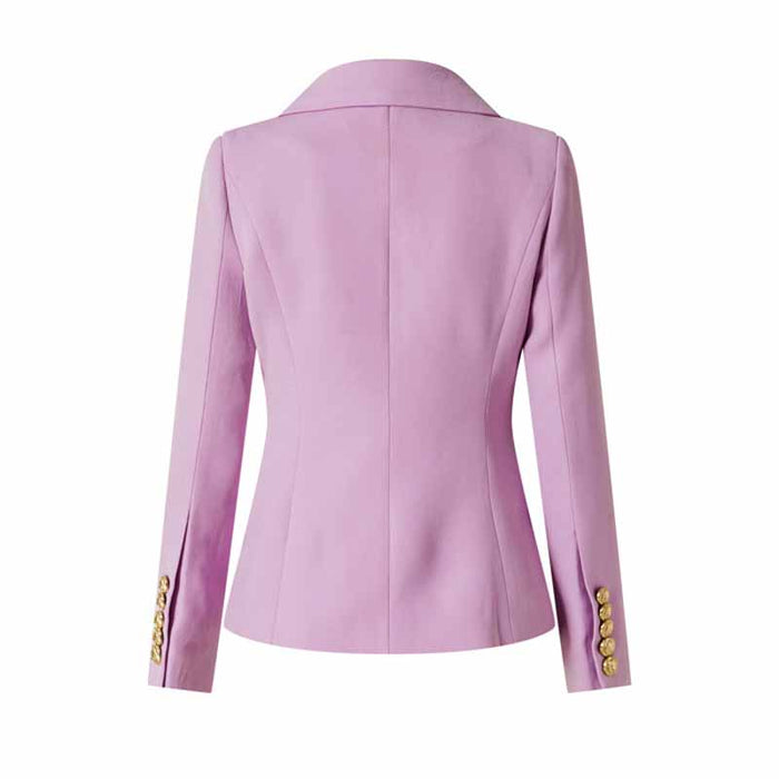 Women's Luxury Fitted Lavender Blazer Golden Lion Buttons Coat Jacket