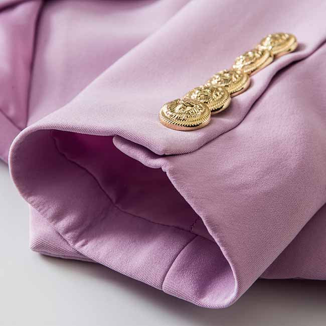 Women's Luxury Fitted Lavender Blazer Golden Lion Buttons Coat Jacket