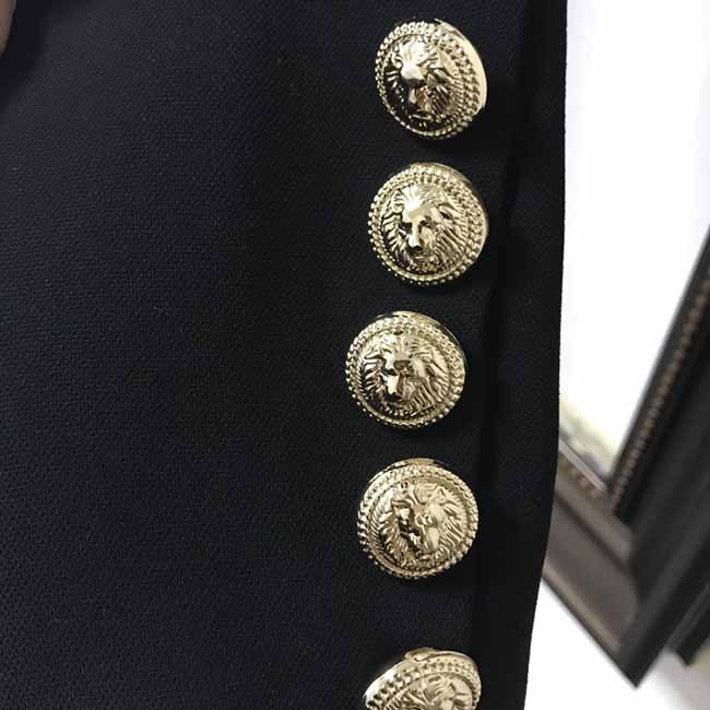 Women's Luxury Satin Collar Blazer Golden Lion Buttons Black