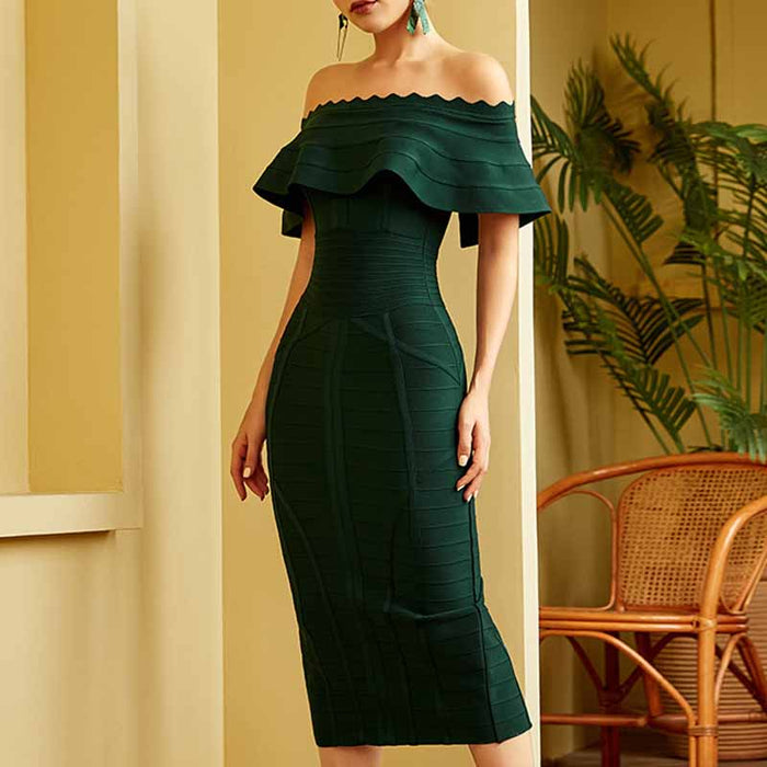Women's Off Shoulder Ruched Bodycon Wedding Guest Cocktail Party Formal Dress