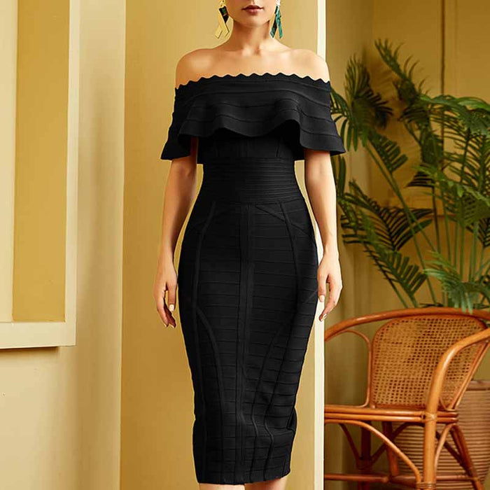 Women's Off Shoulder Ruched Bodycon Wedding Guest Cocktail Party Formal Dress