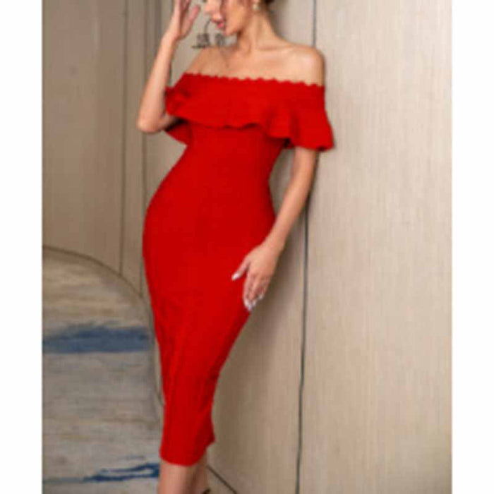 Women's Off Shoulder Ruched Bodycon Wedding Guest Cocktail Party Formal Dress