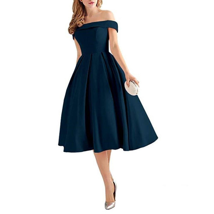 Women's Off Shoulder Satin A Line Short Homecoming Prom Dresses Whith Pocket