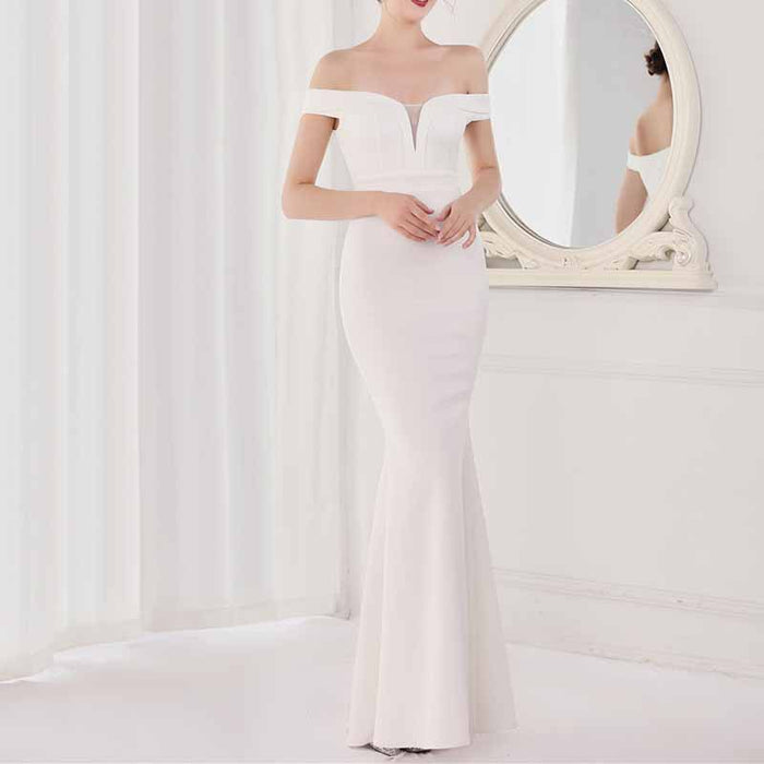 Women's Off Shoulder V-Neck Formal Dresses Wedding Gowns Evening Cocktail Dress S-4XL