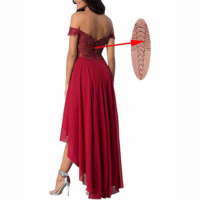 Women's Off The Shoulder Bridesmaid Dress Appliques High Low Evening Party Dress