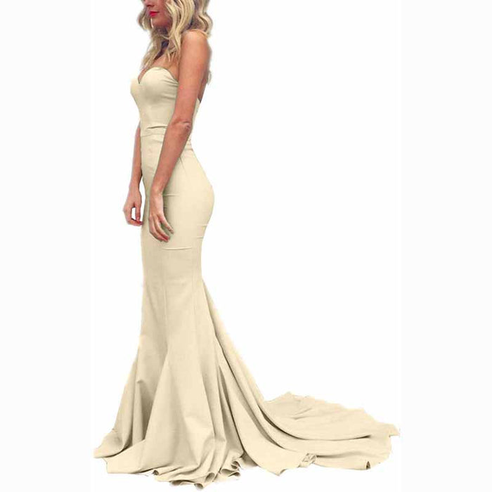 Women's Off The Shoulder Satin Prom Dresses Sleeveless Bridesmaid Gowns