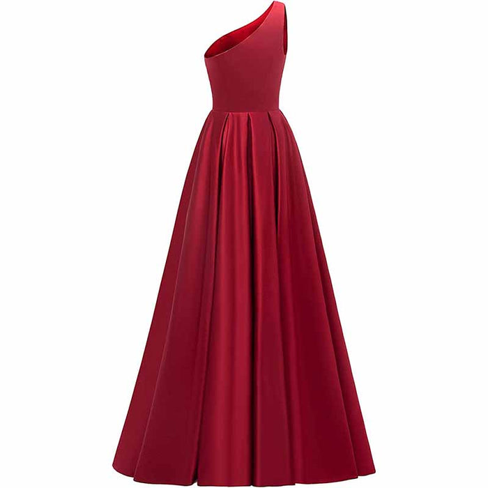 Women's One Shoulder Prom Dress Long Satin Formal Evening Ball Wedding Gowns