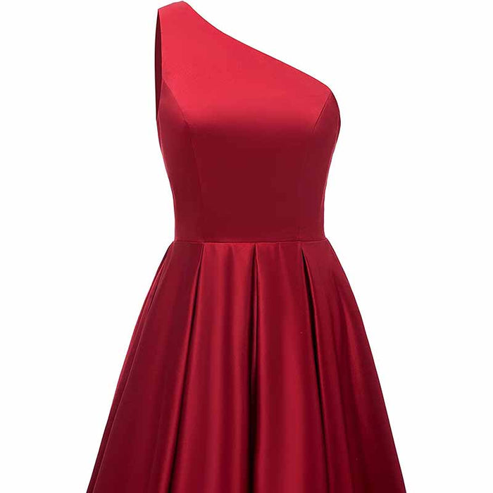 Women's One Shoulder Prom Dress Long Satin Formal Evening Ball Wedding Gowns