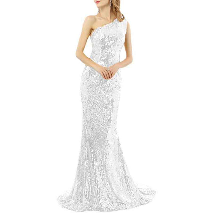 Women's One Shoulder Sequin Mermaid Bridal Wedding Dresses