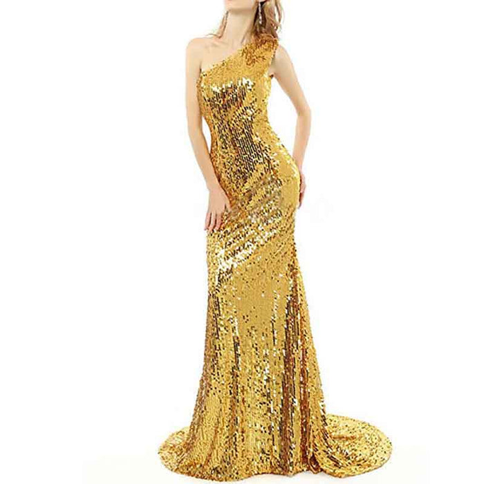 Women's One Shoulder Sequin Mermaid Bridal Wedding Dresses