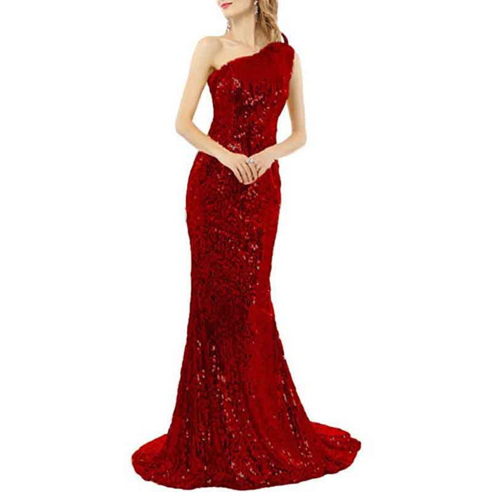 Women's One Shoulder Sequin Mermaid Bridal Wedding Dresses