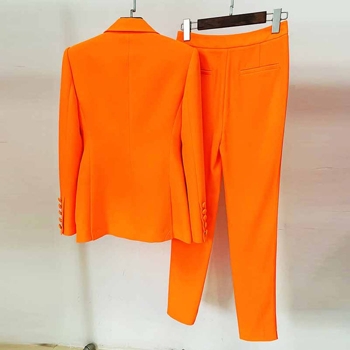 Women's Orange Double Breasted 2 Piece Pant Suit Sizes 6-14