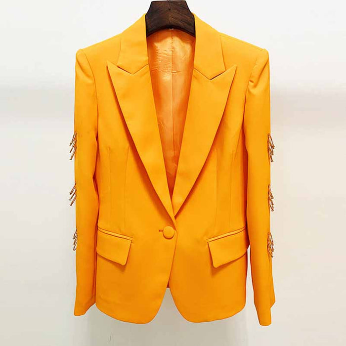 Women's Orange Pantsuit Single Button Flared Pants Suit Jacket + Trousers