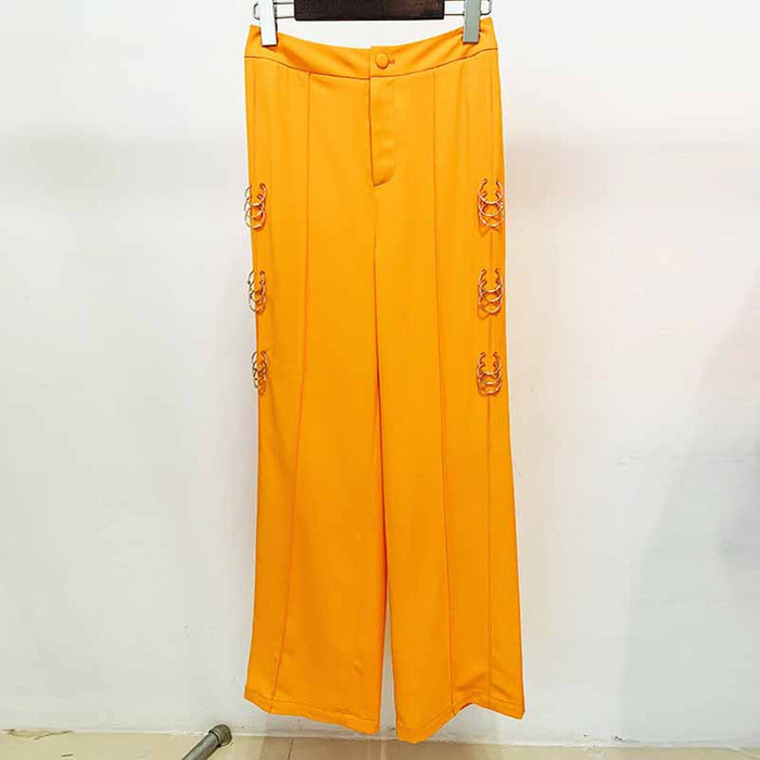 Women's Orange Pantsuit Single Button Flared Pants Suit Jacket + Trousers