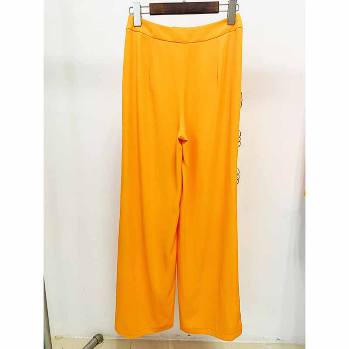 Women's Orange Pantsuit Single Button Flared Pants Suit Jacket + Trousers