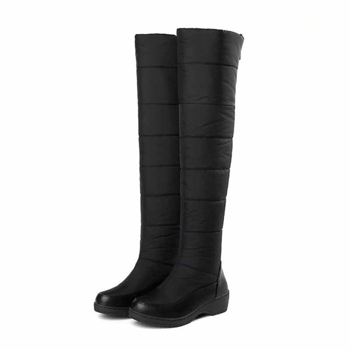Womens over the knee snow boots in black for stylish winter warmth and protection