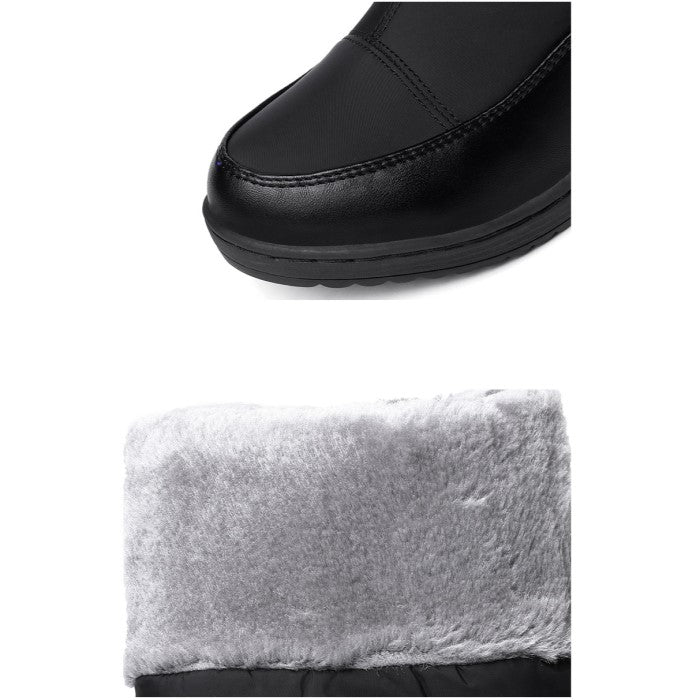 Women's over the knee snow boots featuring a stylish black design and soft grey lining