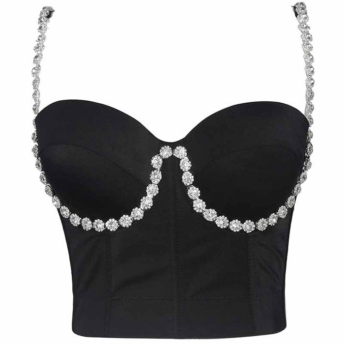 Women's Pearls Beaded Bustier Crop Top Push Up Corset Top Cropped Bra