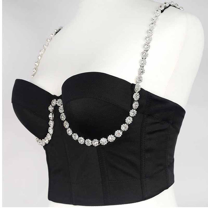 Women's Pearls Beaded Bustier Crop Top Push Up Corset Top Cropped Bra