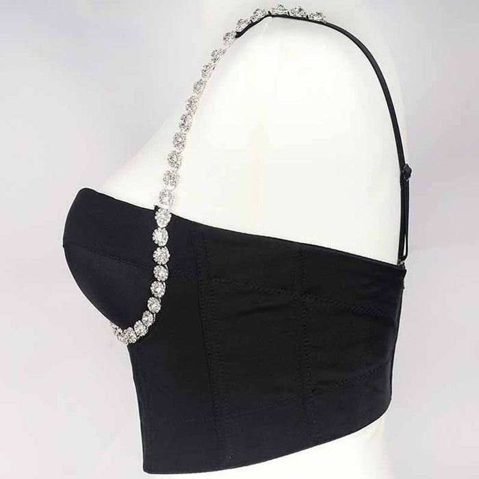Women's Pearls Beaded Bustier Crop Top Push Up Corset Top Cropped Bra