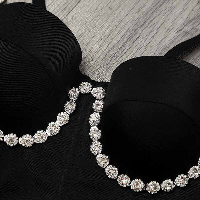 Women's Pearls Beaded Bustier Crop Top Push Up Corset Top Cropped Bra
