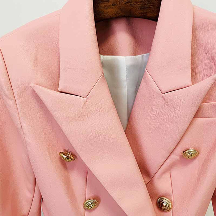 Women's Pink Blazer with Gold Buttons Fashion Coats