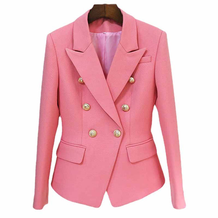 Women's Pink Coat Golden Lion Buttons Fitted Blazer Jacket
