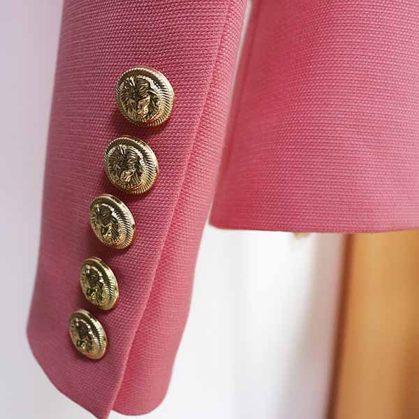 Women's Pink Coat Golden Lion Buttons Fitted Blazer Jacket