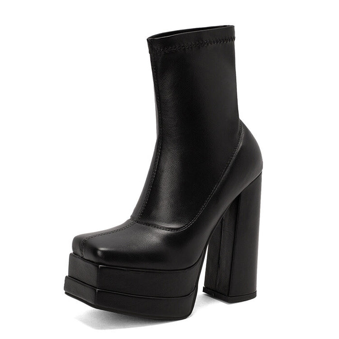 Stylish black women's platform ankle boots with chunky heels for trendy outfits