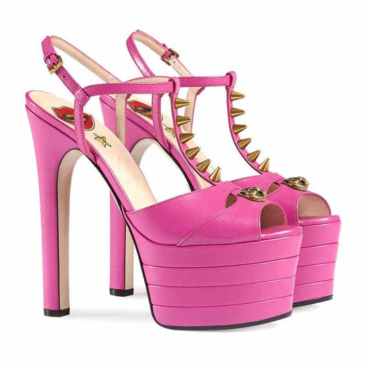 Women's Platform Pump T-Strap Peep Toe Heels