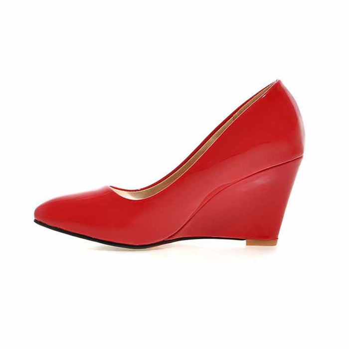 Womens Platform Wedges Pu Leather Dress Heels 8cm Shoes