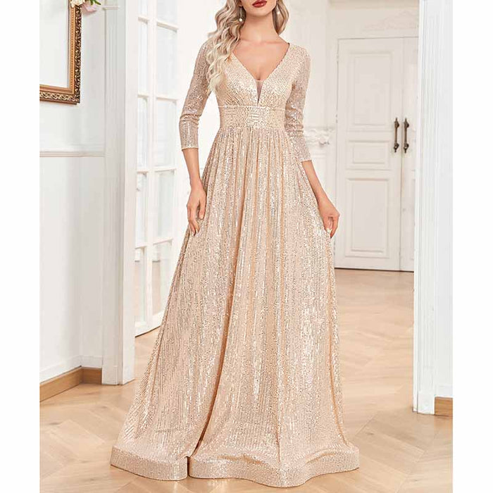 Women's Plus Size Long Sleeve Sequin Maxi Evening Dresses