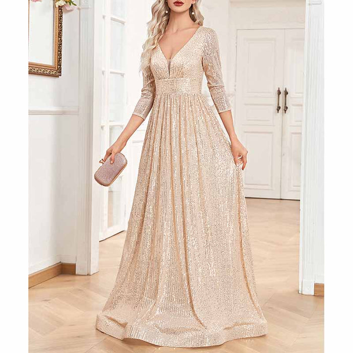 Women's Plus Size Long Sleeve Sequin Maxi Evening Dresses
