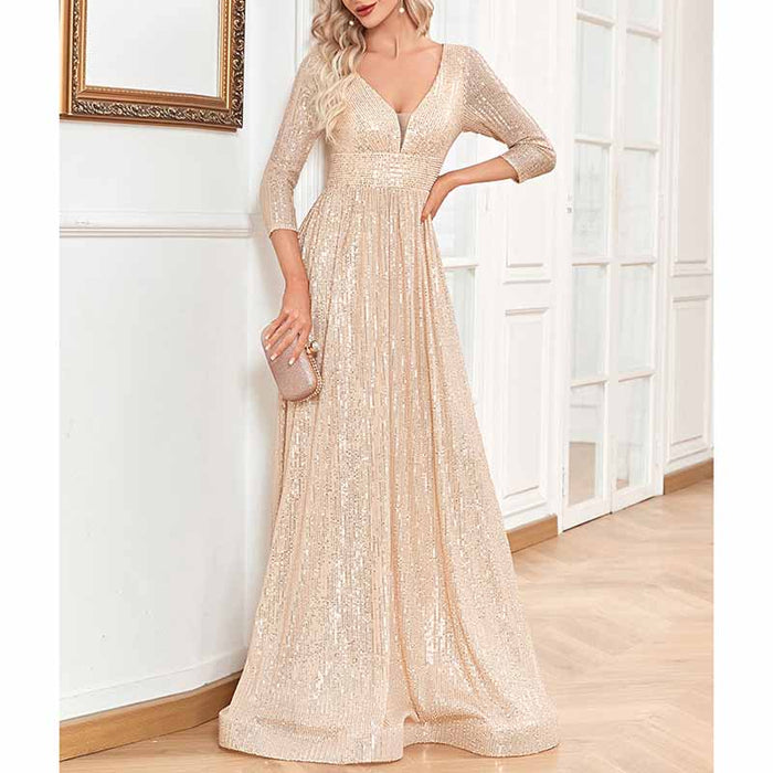 Women's Plus Size Long Sleeve Sequin Maxi Evening Dresses