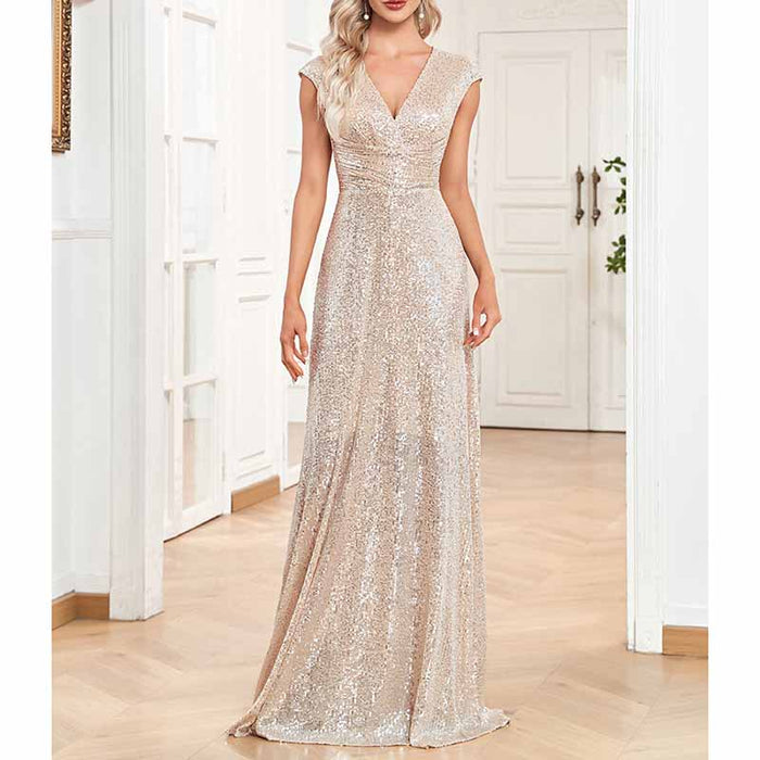 Women's Plus Size Sleeveless Sequin Maxi Evening Dresses