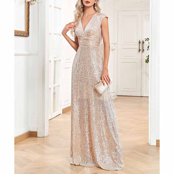 Women's Plus Size Sleeveless Sequin Maxi Evening Dresses