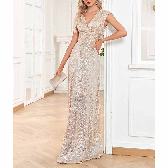 Women's Plus Size Sleeveless Sequin Maxi Evening Dresses