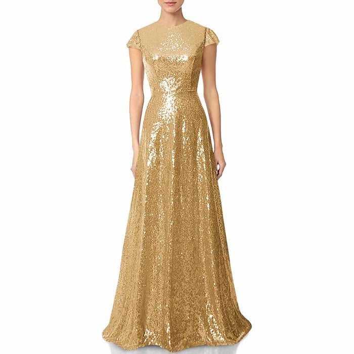 Womens Prom Dress Halter Sequin Long Bridesmaid Dress Cowlback Formal Evening Gown