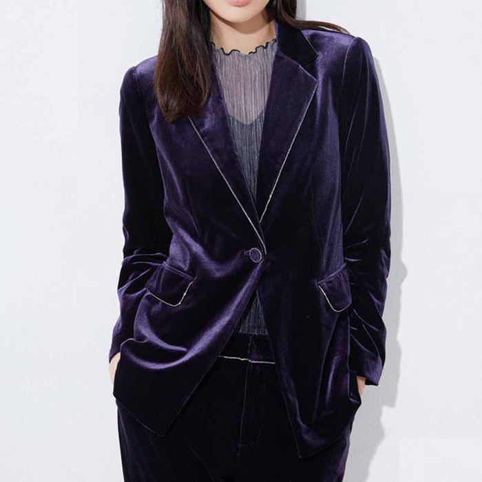 Women's Purple Velvet Pant Suits Set Ladies Flare Pants Party Suit