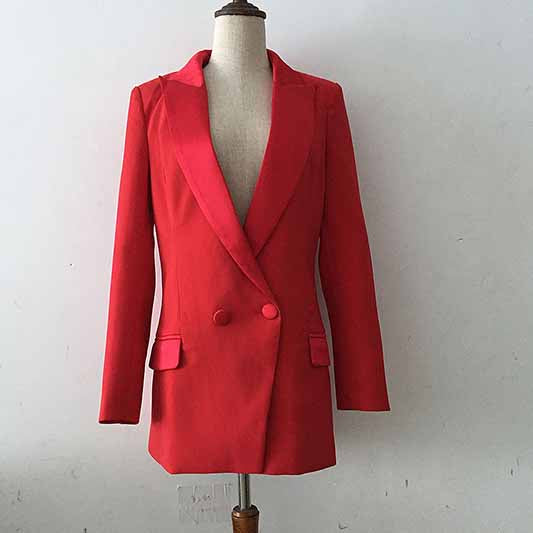 Womens Red Blazers Bouble-breasted Button Jackets